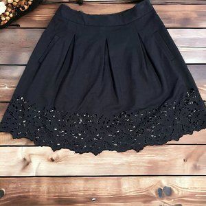 BCBGMAXAZRIA Cut-out Pleated Black Knee Length‎ Swing Skirt with Pockets Sz 4